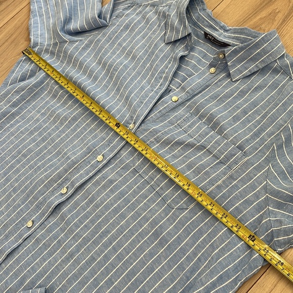 M&S Collection Blue Stripes Linen Blend Midi Shirt Dress - Picture 10 of 15